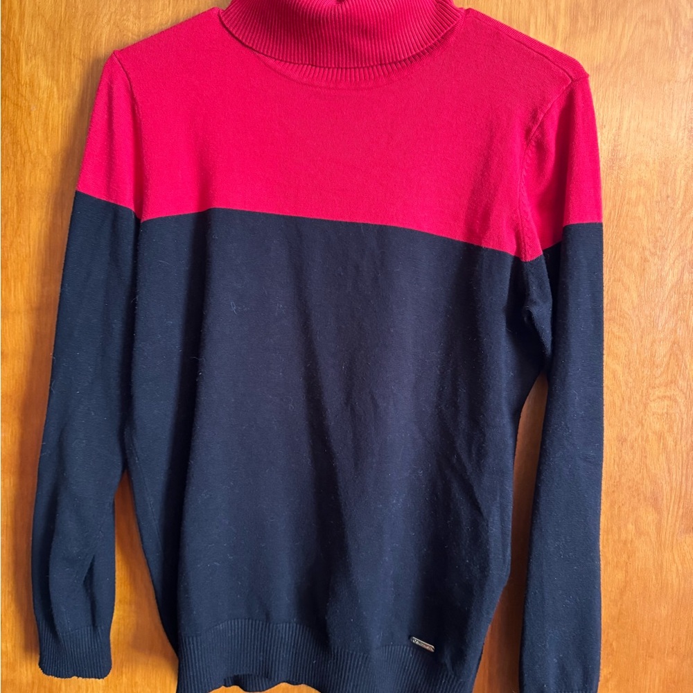 Calvin Klein Red and Black Colorblock Turtleneck Sweater